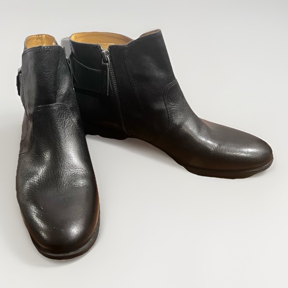Nine West Vintage America Women's Black Leather Ankle Boots 10.5M Zip Buckle - Picture 1 of 10